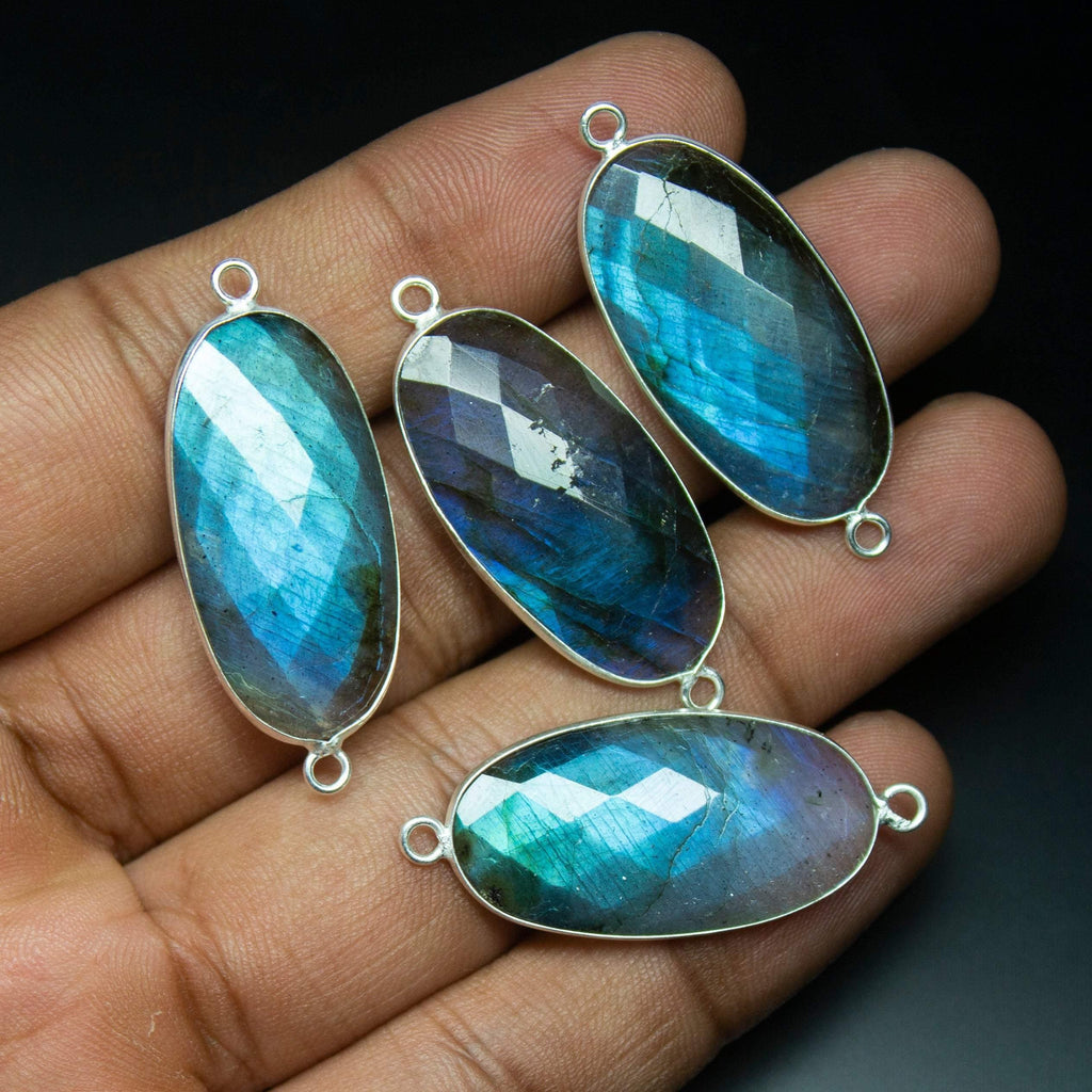 925 Sterling Silver, Labradorite Faceted Oval Shape Connector, 5 Piece Of 37mm Approx. - Jalvi & Co.