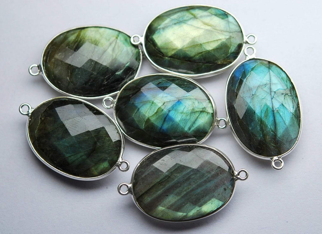 925 Sterling Silver, Labradorite Faceted Oval Shape Connector, 5 Piece Of 37mm Approx. - Jalvi & Co.