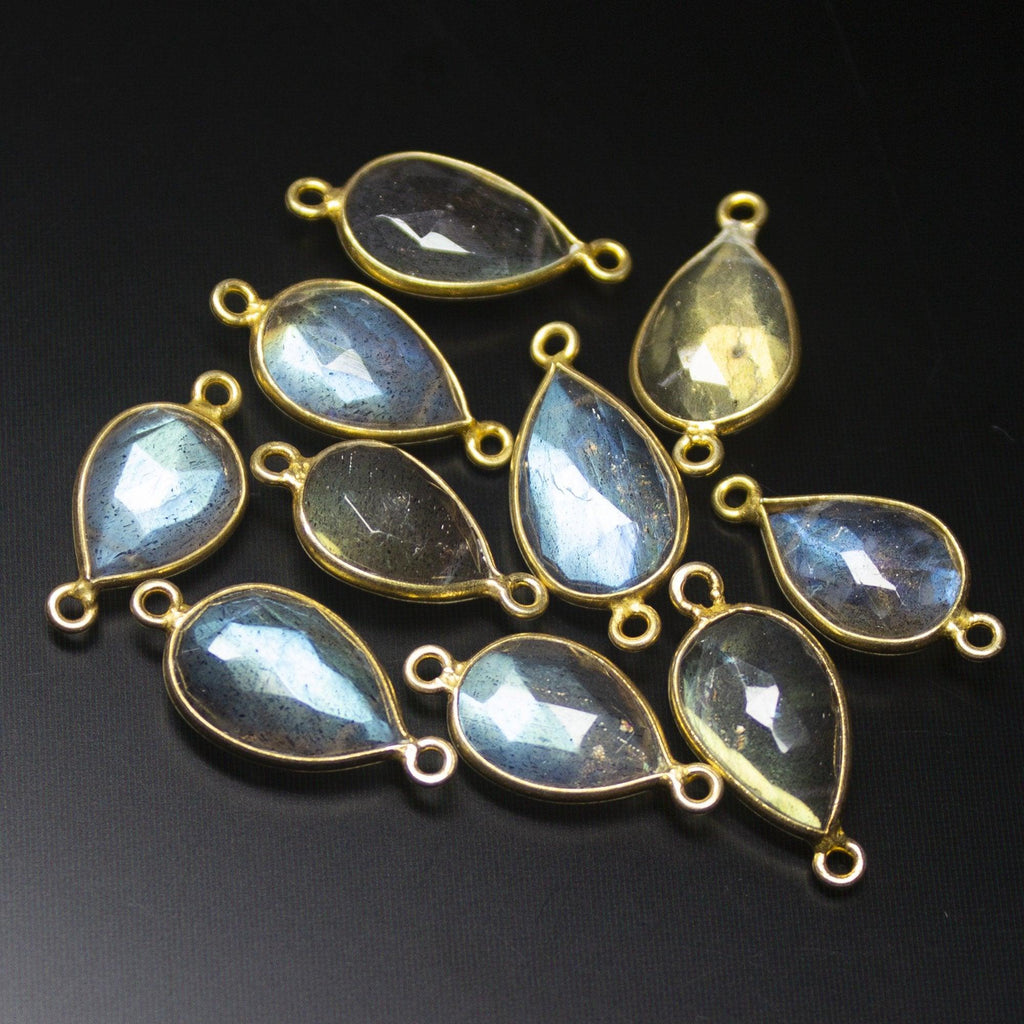 925 Sterling Silver, Labradorite Faceted Pear Shape Connector, 5 Piece of 17-18mm Approx - Jalvi & Co.