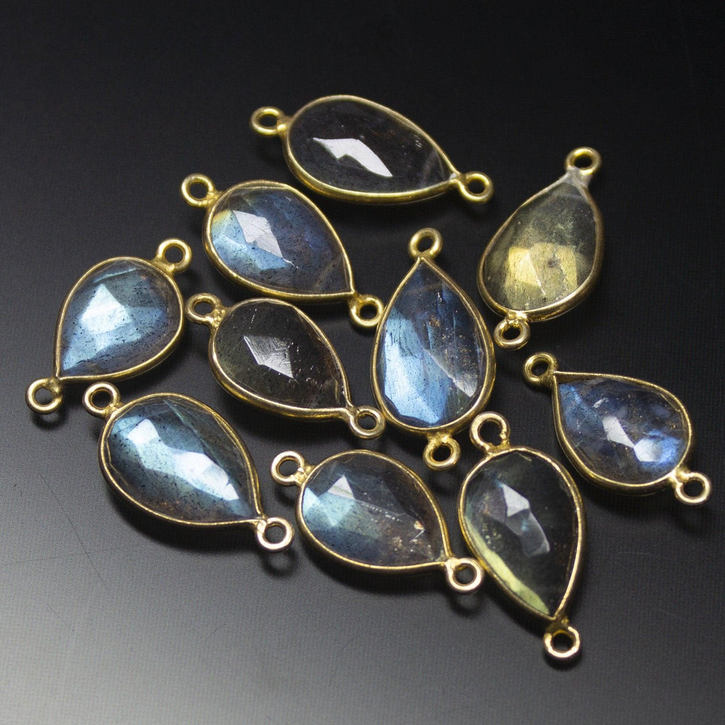 925 Sterling Silver, Labradorite Faceted Pear Shape Connector, 5 Piece of 17-18mm Approx - Jalvi & Co.