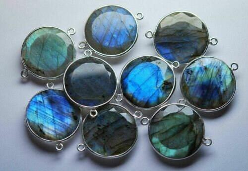 925 Sterling Silver Labradorite Faceted Round Slice Shape Connector 5 Piece 16mm - Jalvi & Co.
