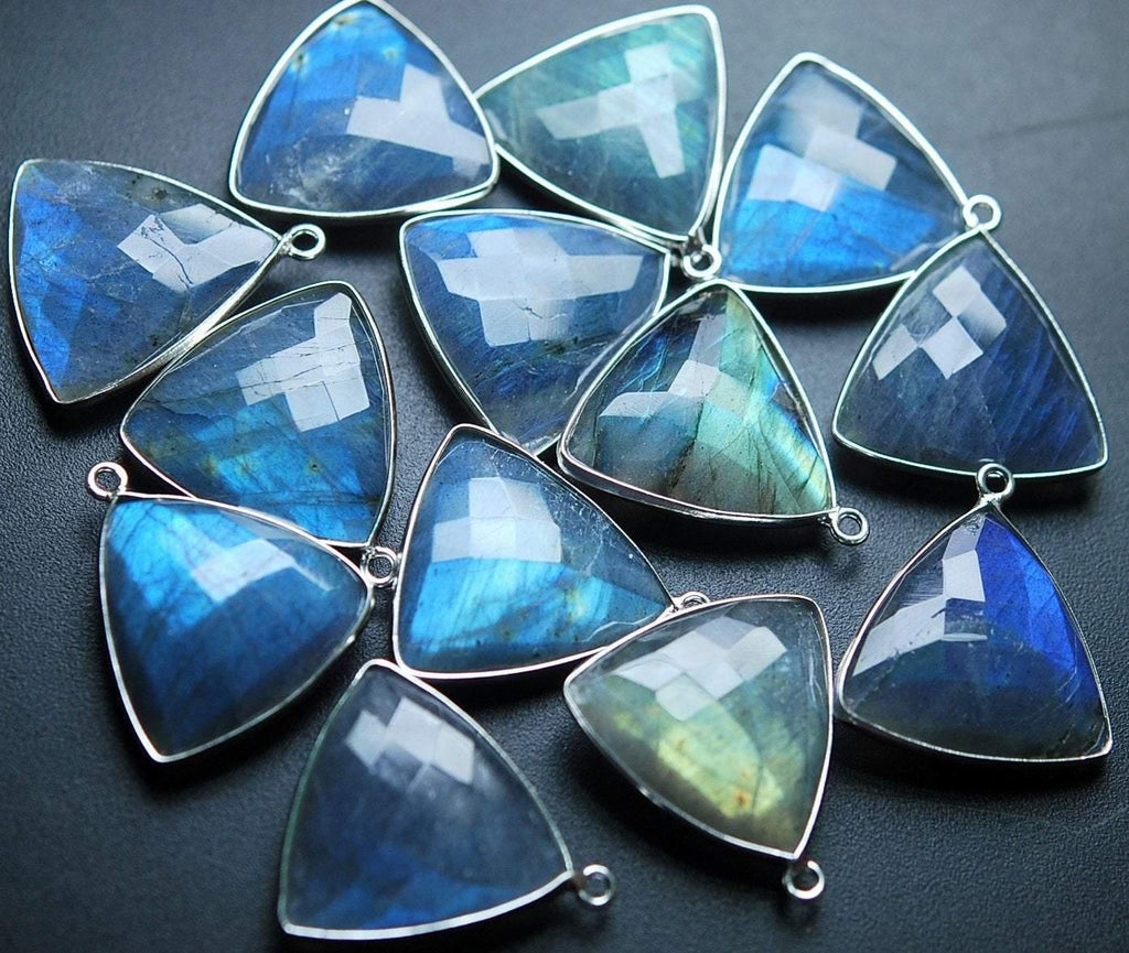 925 Sterling Silver Labradorite Faceted Trillion Shape Pendant, 9 Piece Of 17mm Approx. - Jalvi & Co.