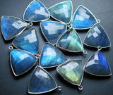 925 Sterling Silver Labradorite Faceted Trillion Shape Pendant, 9 Piece Of 17mm Approx.