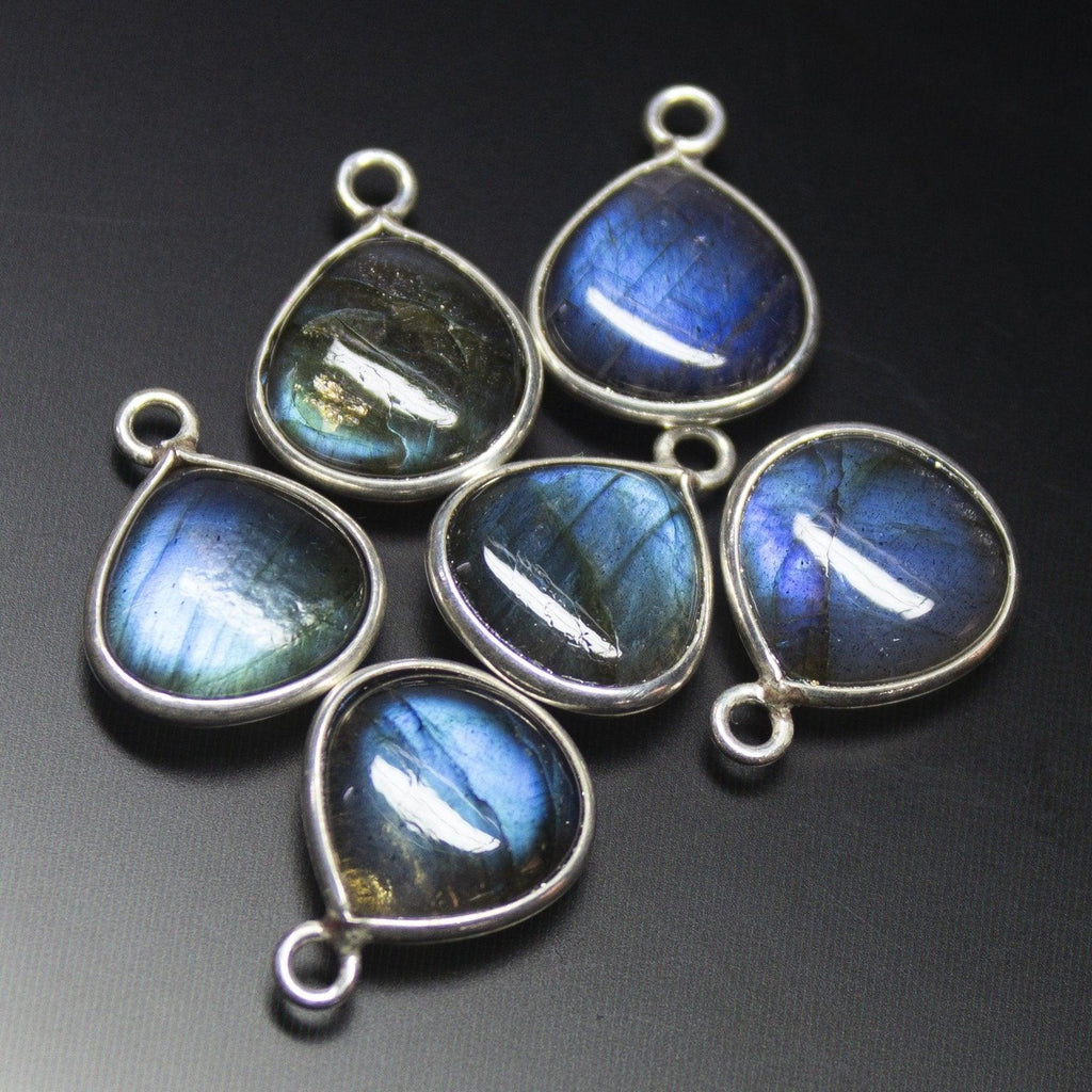 925 Sterling Silver, Labradorite Smooth Heart Shape Charm Pendant, 4 Piece of 15mm Approx - Jalvi & Co.