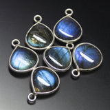 925 Sterling Silver, Labradorite Smooth Heart Shape Charm Pendant, 4 Piece of 15mm Approx