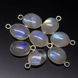 925 Sterling Silver, Moonstone Oval Cabochon Shape Charm Pendant, 4 Piece of 14mm Approx, Jewelry Finding, Moonstone Connector