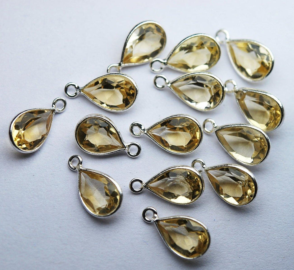 925 Sterling Silver, Natural Citrine Faceted Pear Shape Connector, 5 Piece Of 13mm Approx - Jalvi & Co.