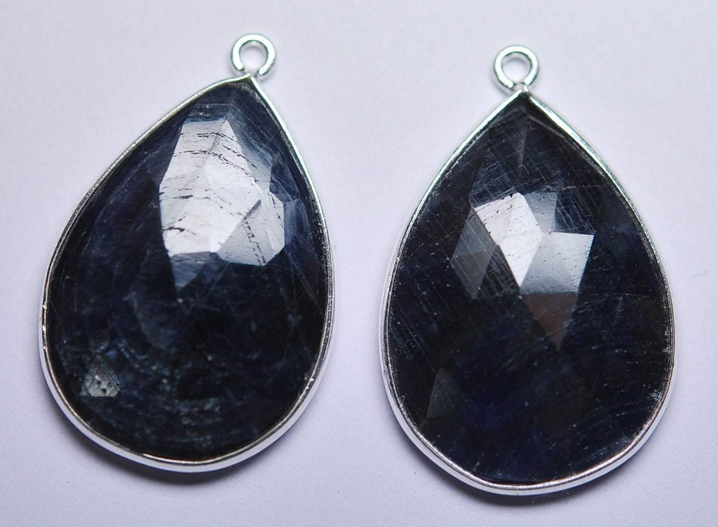 925 Sterling Silver Natural Dyed Blue Sapphire Faceted Pear Shape Pendant 5 Piece Of 20mm - Jalvi & Co.