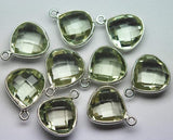 925 Sterling Silver, Natural Green Amethyst Faceted Heart Shape Connector, 5 Piece Of 16mm