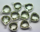 925 Sterling Silver, Natural Green Amethyst Faceted Heart Shape Pendant, 5 Piece Of 14mm