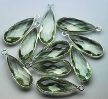 Load image into Gallery viewer, 925 Sterling Silver, Natural Green Amethyst Faceted Pear Shape Connector, 5 Piece Of 23mm - Jalvi &amp; Co.