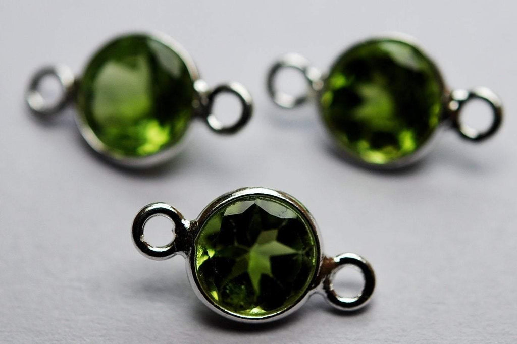 925 Sterling Silver, Natural Peridot Faceted Coins Shape Connector, 5 Piece Of 12mm - Jalvi & Co.