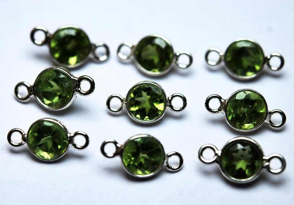 925 Sterling Silver, Natural Peridot Faceted Coins Shape Connector, 5 Piece Of 12mm - Jalvi & Co.