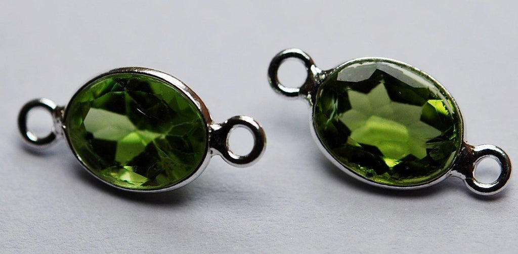 925 Sterling Silver, Natural Peridot Faceted Oval Shape Connector, 4 Piece 14mm Approx - Jalvi & Co.