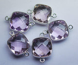 925 Sterling Silver, Natural Pink Amethyst Faceted Cushion Shape Connector, 8 Piece Of 19mm