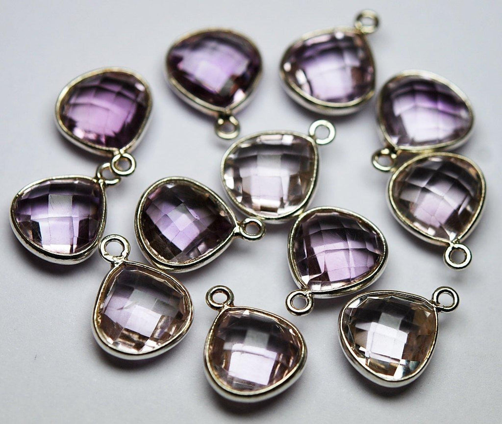 925 Sterling Silver, Natural Pink Amethyst Faceted Heart Shape Connector, 3 Piece Of 14mm - Jalvi & Co.