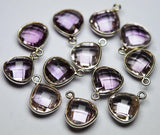 925 Sterling Silver, Natural Pink Amethyst Faceted Heart Shape Connector, 3 Piece Of 14mm