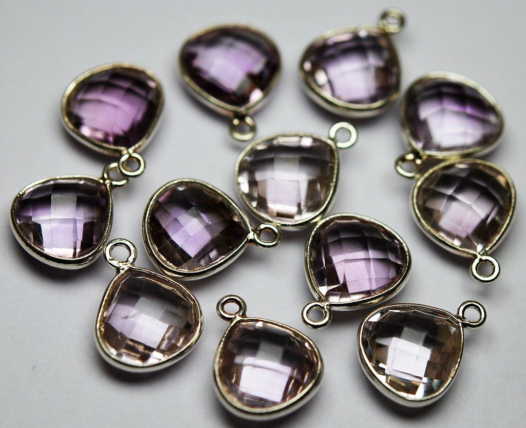 925 Sterling Silver, Natural Pink Amethyst Faceted Heart Shape Connector, 3 Piece Of 14mm - Jalvi & Co.