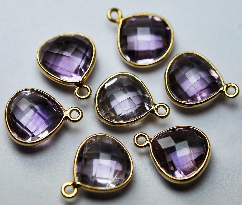 925 Sterling Silver, Natural Pink Amethyst Faceted Heart Shape Connector, 4 Piece Of 14mm - Jalvi & Co.