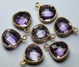 925 Sterling Silver, Natural Pink Amethyst Faceted Heart Shape Connector, 4 Piece Of 14mm