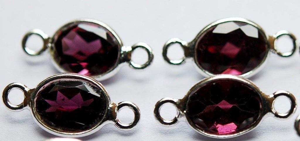 925 Sterling Silver, Natural Rhodonite Garnet Facated Oval Connector, 5 Piece Of 15mm - Jalvi & Co.