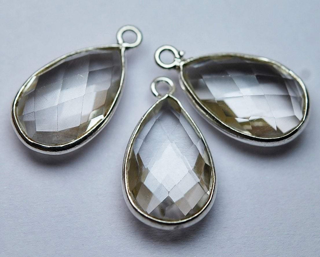 925 Sterling Silver, Natural Rock Crystal Faceted Pear Shape Pendant 1 Piece Of 20mm - Jalvi & Co.