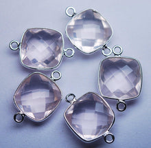 Load image into Gallery viewer, 925 Sterling Silver, Natural Rose Quartz Faceted Cushion Shape Connector, 15 Piece Of 17mm - Jalvi &amp; Co.