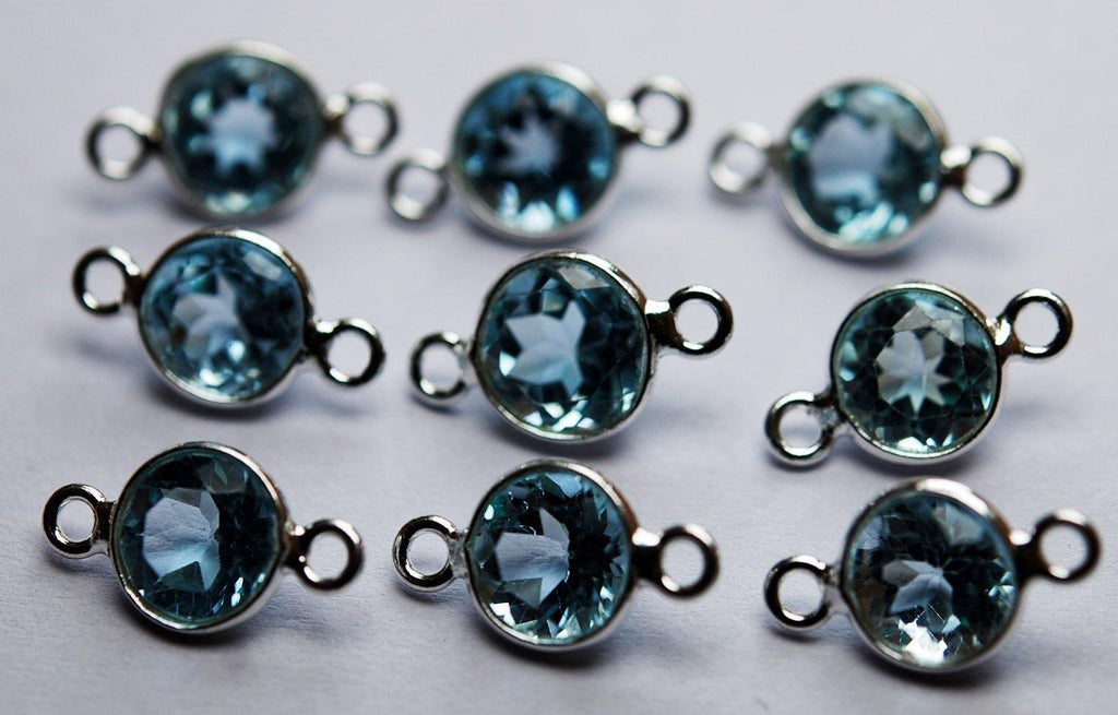 925 Sterling Silver, Natural Sky Blue Topaz Faceted Coins Shape Connector, 4 Piece 14mm Approx. - Jalvi & Co.