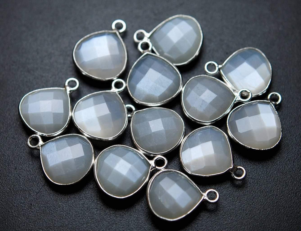 925 Sterling Silver, Natural White Moonstone Faceted Heart Shape Pendent, 2 Piece Of 16mm Approx. - Jalvi & Co.