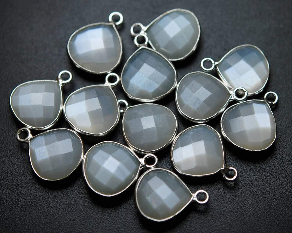 925 Sterling Silver, Natural White Moonstone Faceted Heart Shape Pendent, 2 Piece Of 16mm Approx. - Jalvi & Co.