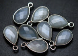 925 Sterling Silver, Natural White Moonstone Faceted Pear Shape Pendent, 2 Piece Of 16mm Approx