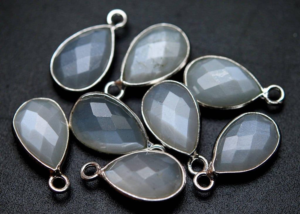 925 Sterling Silver, Natural White Moonstone Faceted Pear Shape Pendent, 2 Piece Of 16mm Approx - Jalvi & Co.