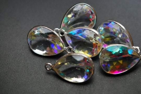 925 Sterling Silver Rainbow Quartz Faceted Pear Shape Pendant, 2 Piece Of 20mm - Jalvi & Co.