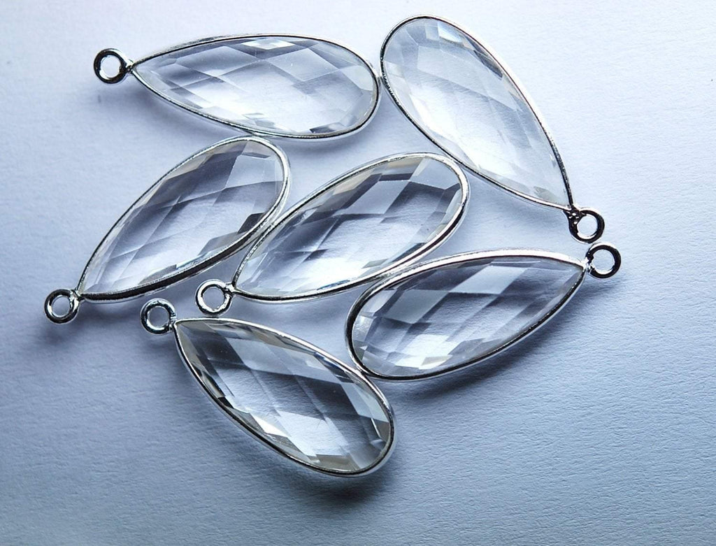 925 Sterling Silver, Rock Crystal Faceted Pear Shape Pendant 5 Piece Of 23mm - Jalvi & Co.