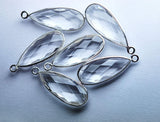 925 Sterling Silver, Rock Crystal Faceted Pear Shape Pendant 5 Piece Of 23mm