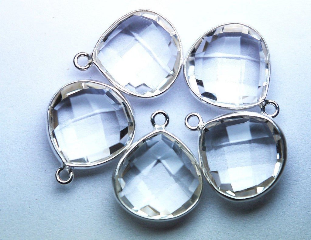 925 Sterling Silver Rock Crystal Quartz Faceted Heart Shape Pendant, 10 Piece Of 18mm - Jalvi & Co.