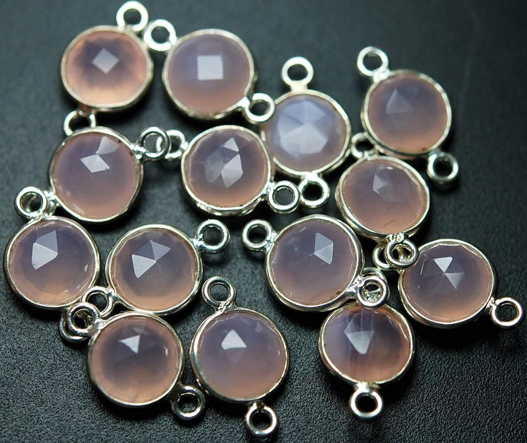 925 Sterling Silver, Rose Chalcedony Faceted Coins Shape Connectors, 20 Piece Of 16mm - Jalvi & Co.