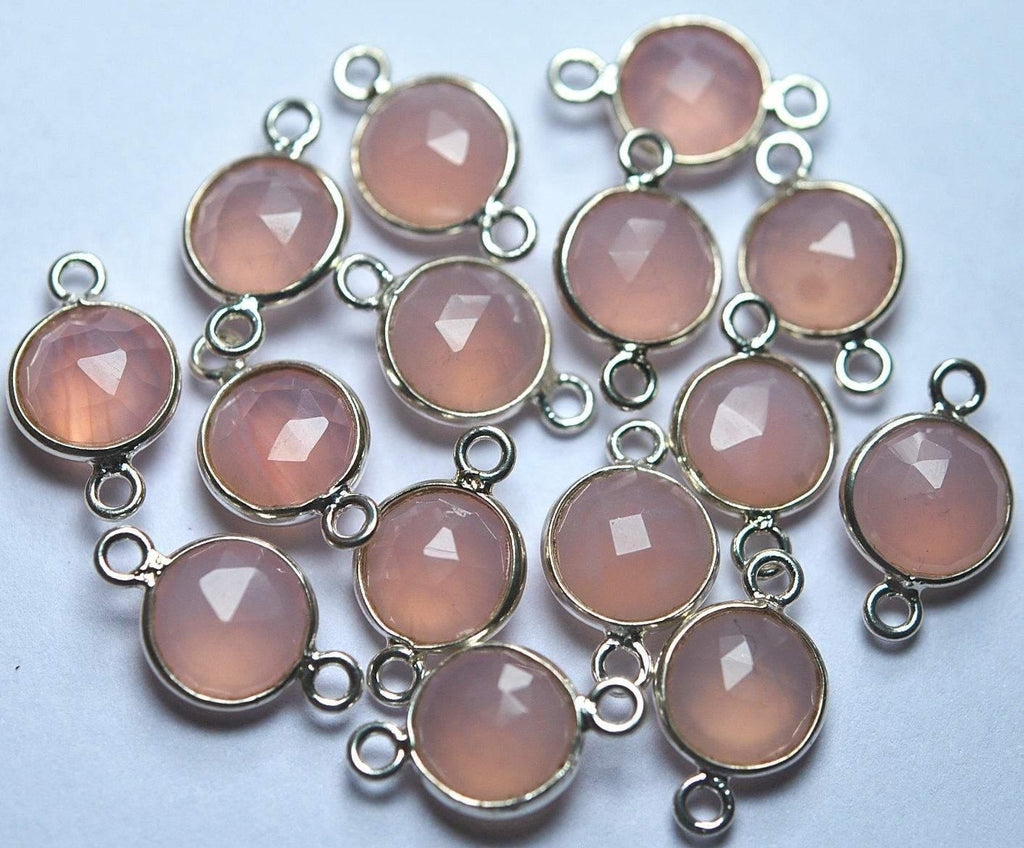 925 Sterling Silver, Rose Chalcedony Faceted Coins Shape Connectors, 20 Piece Of 16mm - Jalvi & Co.