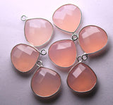 925 Sterling Silver, Rose Chalcedony Faceted Heart Shape Pendant, 7 Piece Of 18mm