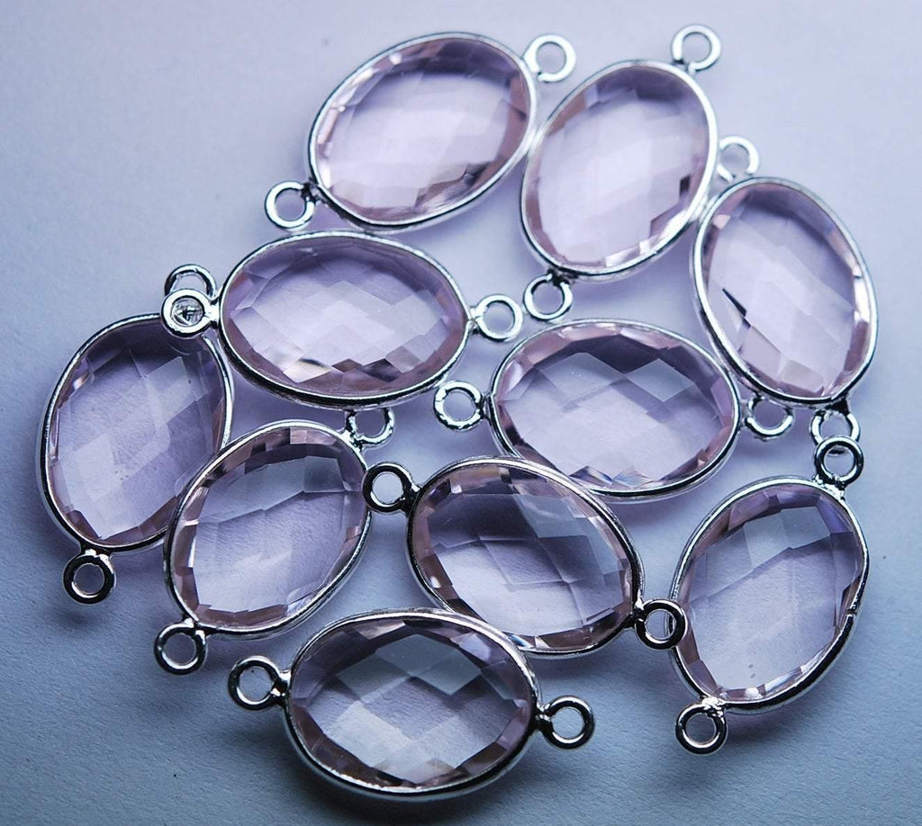 925 Sterling Silver Rose Pink Quartz Faceted Oval Shape Connector, 5 Piece Of 20mm - Jalvi & Co.