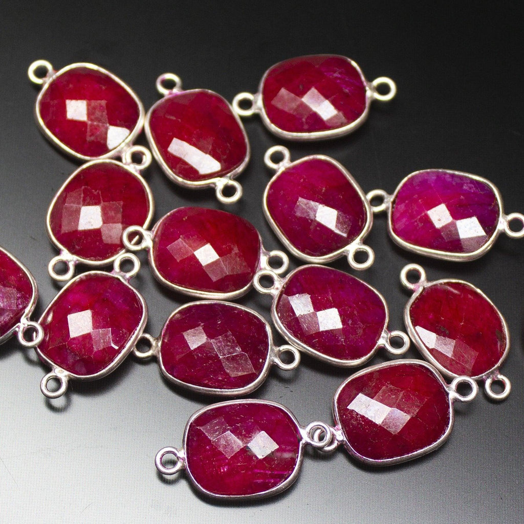 925 Sterling Silver, Ruby Faceted Cushion Shape Connector, 5 Piece of 20mm Approx, Jewelry Finding, Ruby Connector - Jalvi & Co.