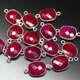 925 Sterling Silver, Ruby Faceted Cushion Shape Connector, 5 Piece of 20mm Approx, Jewelry Finding, Ruby Connector