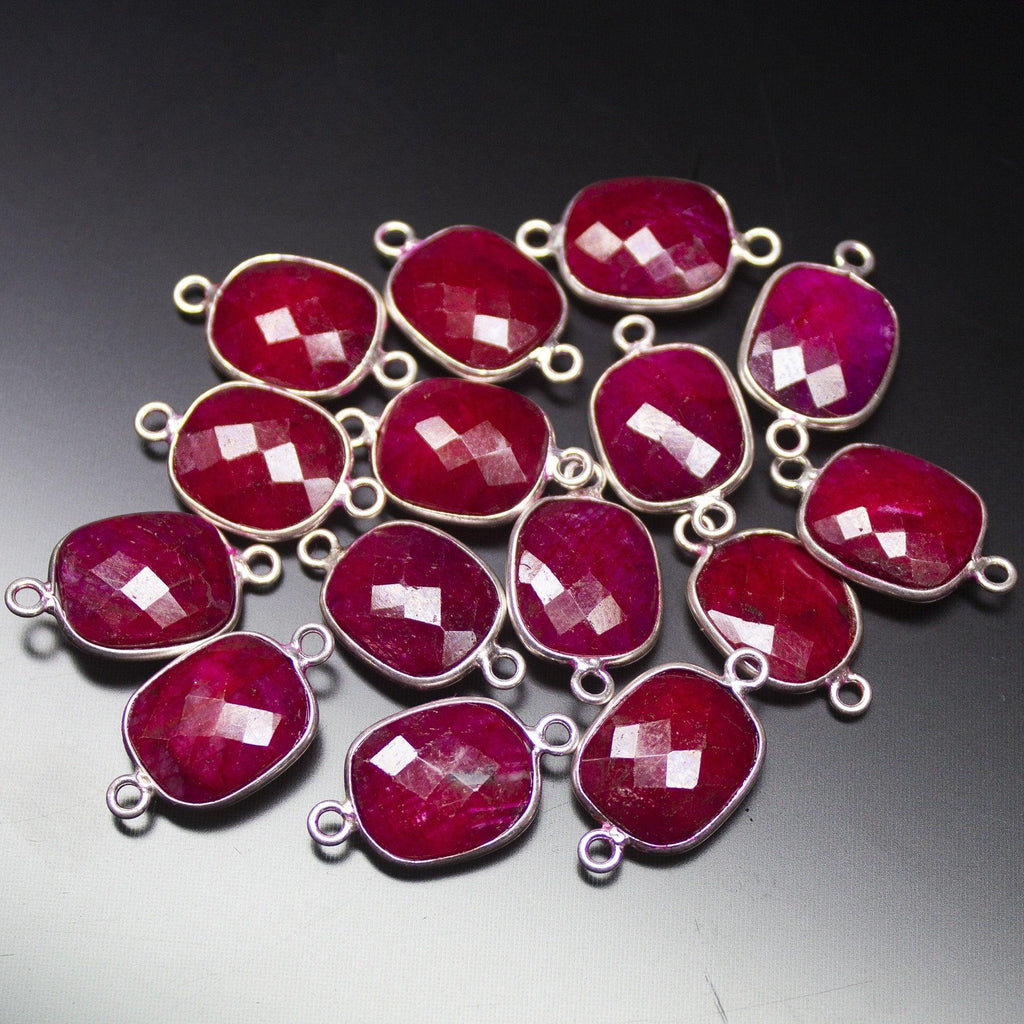 925 Sterling Silver, Ruby Faceted Cushion Shape Connector, 5 Piece of 20mm Approx, Jewelry Finding, Ruby Connector - Jalvi & Co.