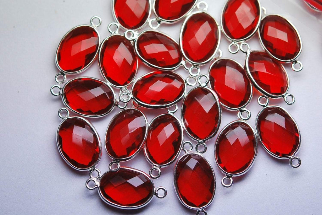 925 Sterling Silver, Ruby Red Quartz Faceted Oval Shape Connector, 2 Piece Of 20mm Approx. - Jalvi & Co.