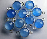 925 Sterling Silver Sky Blue Chalcedony Faceted Coins Shape Connector, 20 Piece Of 17mm