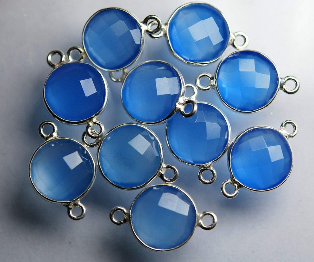 925 Sterling Silver Sky Blue Chalcedony Faceted Coins Shape Connector, 20 Piece Of 17mm - Jalvi & Co.