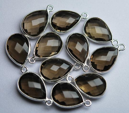 925 Sterling Silver Smoky Quartz Faceted Pear Shape Pendant 10 Piece Of 21mm - Jalvi & Co.