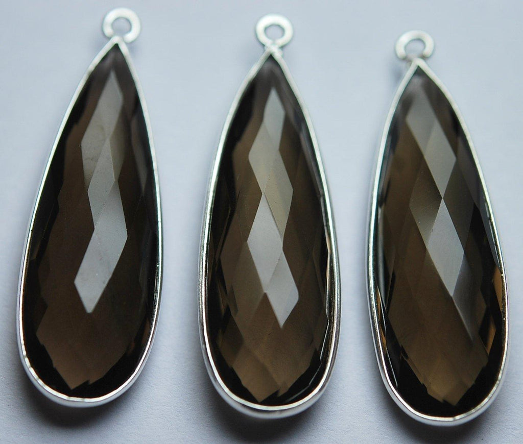 925 Sterling Silver Smoky Quartz Faceted Pear Shape Pendant, 2 Piece Of 34mm - Jalvi & Co.