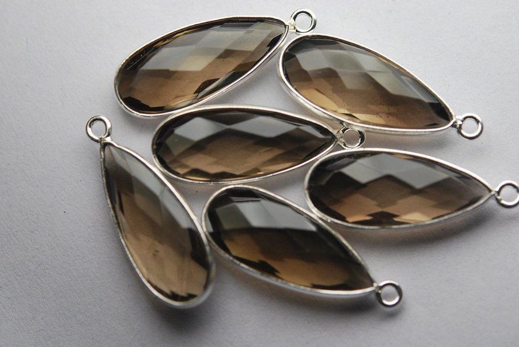 925 Sterling Silver, Smoky Quartz Faceted Pear Shape Pendant 5 Piece Of 23mm - Jalvi & Co.