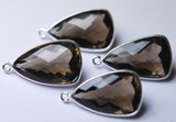 925 Sterling Silver Smoky Quartz Faceted Trillion Shape Pendant, 2 Piece Of 25mm